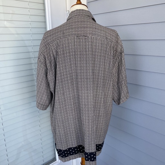 Visitor Men XL Silk Shirt Short Sleeve Button-Down Grey Black Collared Plaid - Picture 2 of 13